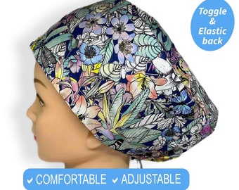 Floral Scrub Caps for women | Satin Lined Scrub Hat, surgical cap, nicu nurse gift , medical student gift, anesthesia Scrub Cap euro style