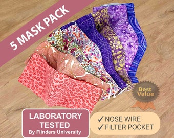 Face Mask bundle  5 Pack , Face mask with nose nose wire, Face masks for women, Face masks with pocket filter pocket, reusable mask