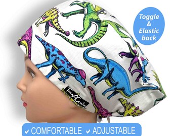 Dinosaur Scrub Hats | Fun pediatric Nurse gift euro Scrub cap optional Satin Lining