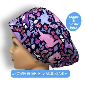 DINOSAUR Scrub Hats| Scrub Cap for women euro style, Satin lined scrub cap option, surgical cap, anesthesia scrub cap, nicu nurse gift