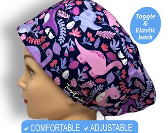 DINOSAUR Scrub Hats| Scrub Cap for women euro style, Satin lined scrub cap option, surgical cap, anesthesia scrub cap, nicu nurse gift