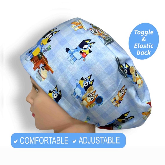 Blue Dog Scrub Hats | fun pediatric Nurse Gift euro scrub caps