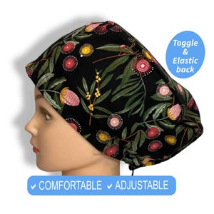 Australiana Floral euro Scrub Cap Gift | Cute Surgical Hat with Satin Lining Option | Adjustable Cotton OR Cap | Nurse & Vet Tech Gift Idea