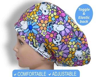 Satin Lined Snoopy Scrub Hats | euro Scrub Caps for women, anesthesia scrub cap, surgical cap for nurse gift