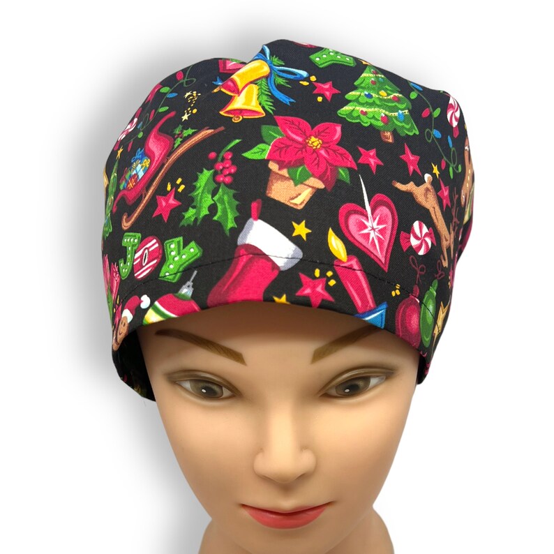 Christmas Scrub Cap Nurse Gift Scrub Hats, Satin Lined Scrub Caps for