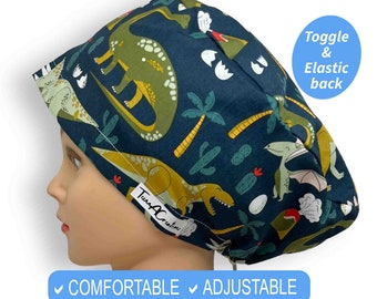 Scrub Cap | Scrub Hats, Satin Lined Scrub Caps for women euro style,Dinosaur surgical cap with buttons, anesthesia scrub cap, nurse gift