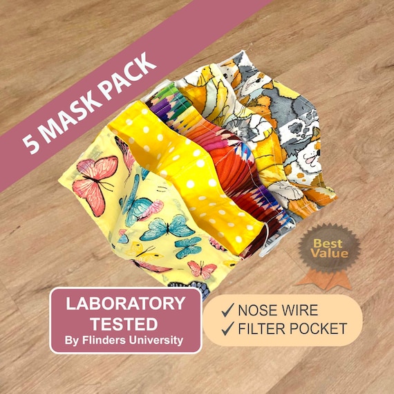 Face Mask 5 Pack, Teacher Face Mask with Nose wire | Reusable Mask Filter Insert | Lightweight Summer Mask for glasses