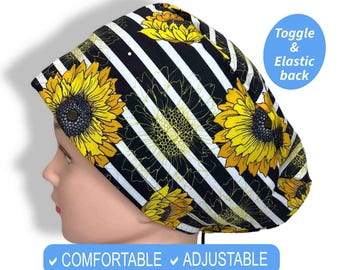 Satin Lined Scrub Cap for Women | Euro Scrub Hat | Sunflower Surgical Cap | Anesthesia Hat | Satin Nurse Cap | Surgery Cap | Nurse Gift