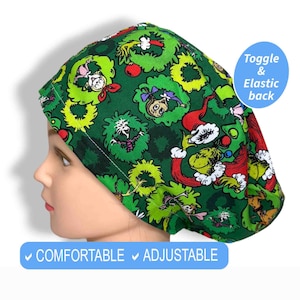 Christmas Scrub Cap | Handmade Cotton Nurse Hat with Buttons
