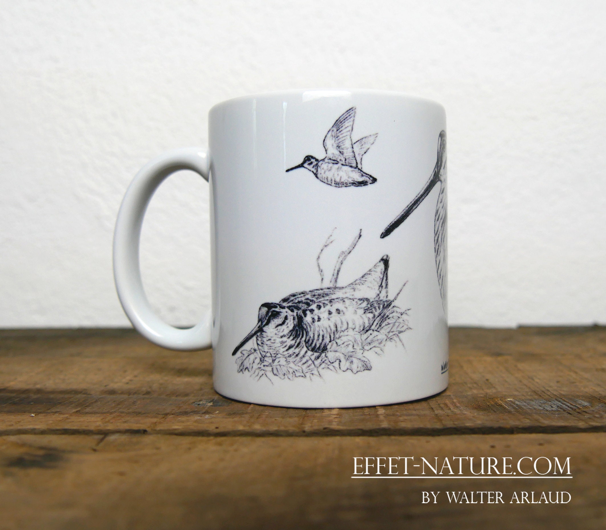 Mug Céramique Blanc Illustration Couleur Etude de Bécasse Signé Par L'artiste Walter Arlaud
