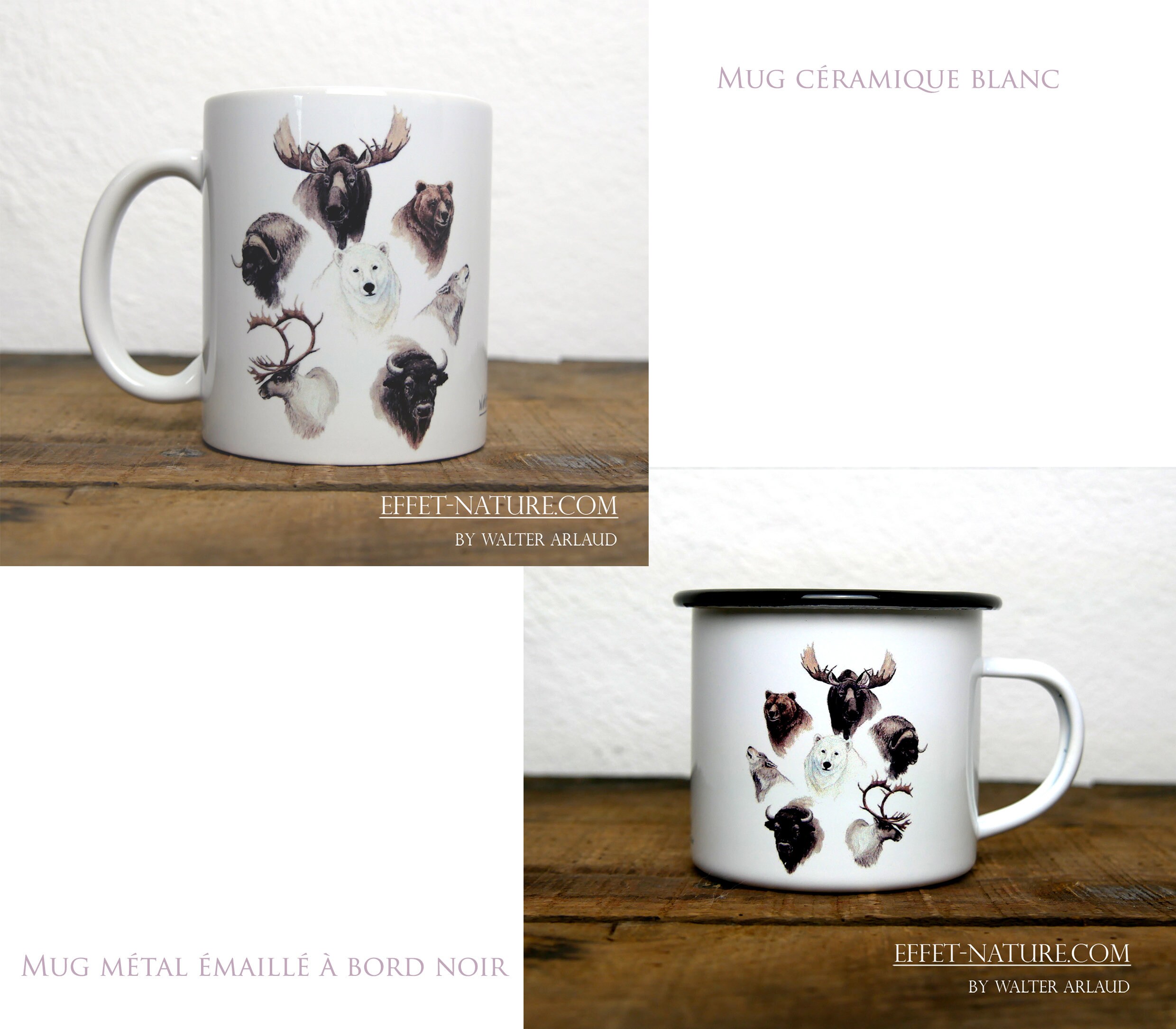 Mugs Céramique/Métal Portraits Grands Animaux Du Nord Illustration Couleur Signée Par L'artiste Anim