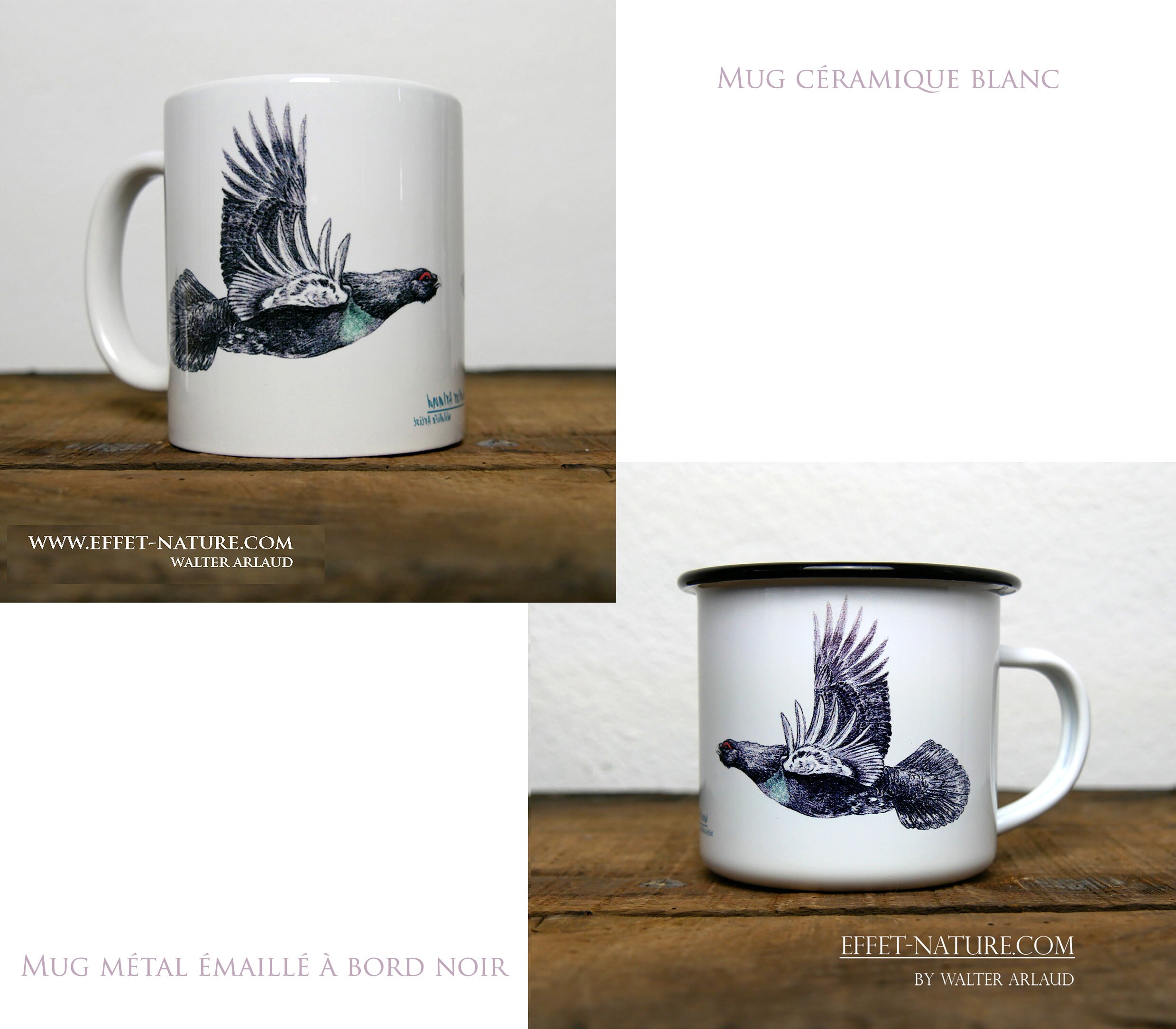 Mugs Céramique/Métal Illustration Couleur Grand Tétras Signée Par L'artiste Animalier Walter Arlaud