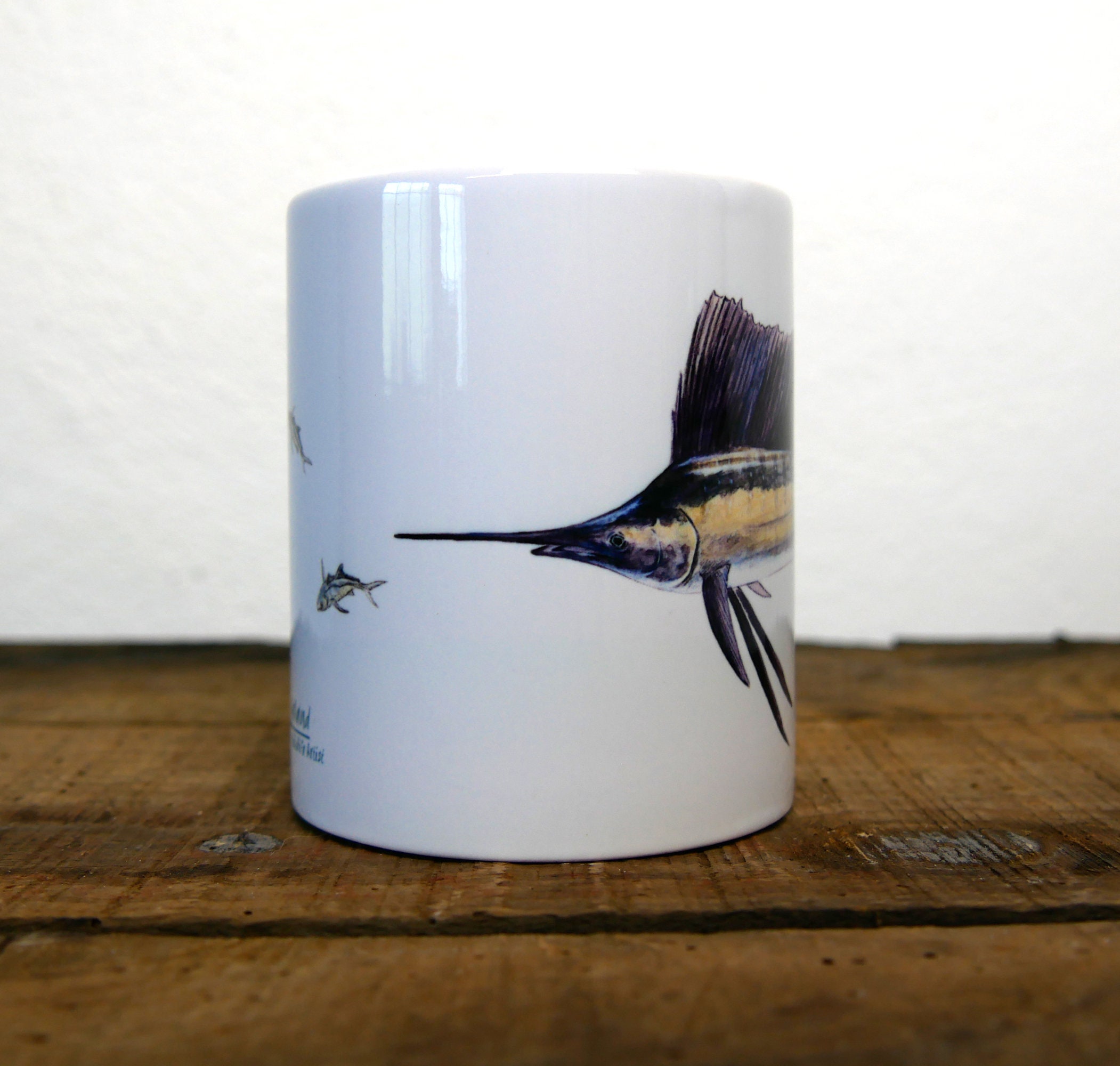 Mug Céramique Blanc Illustration Couleur Poisson Voilier Signé Par L'artiste Walter Arlaud Portrait 