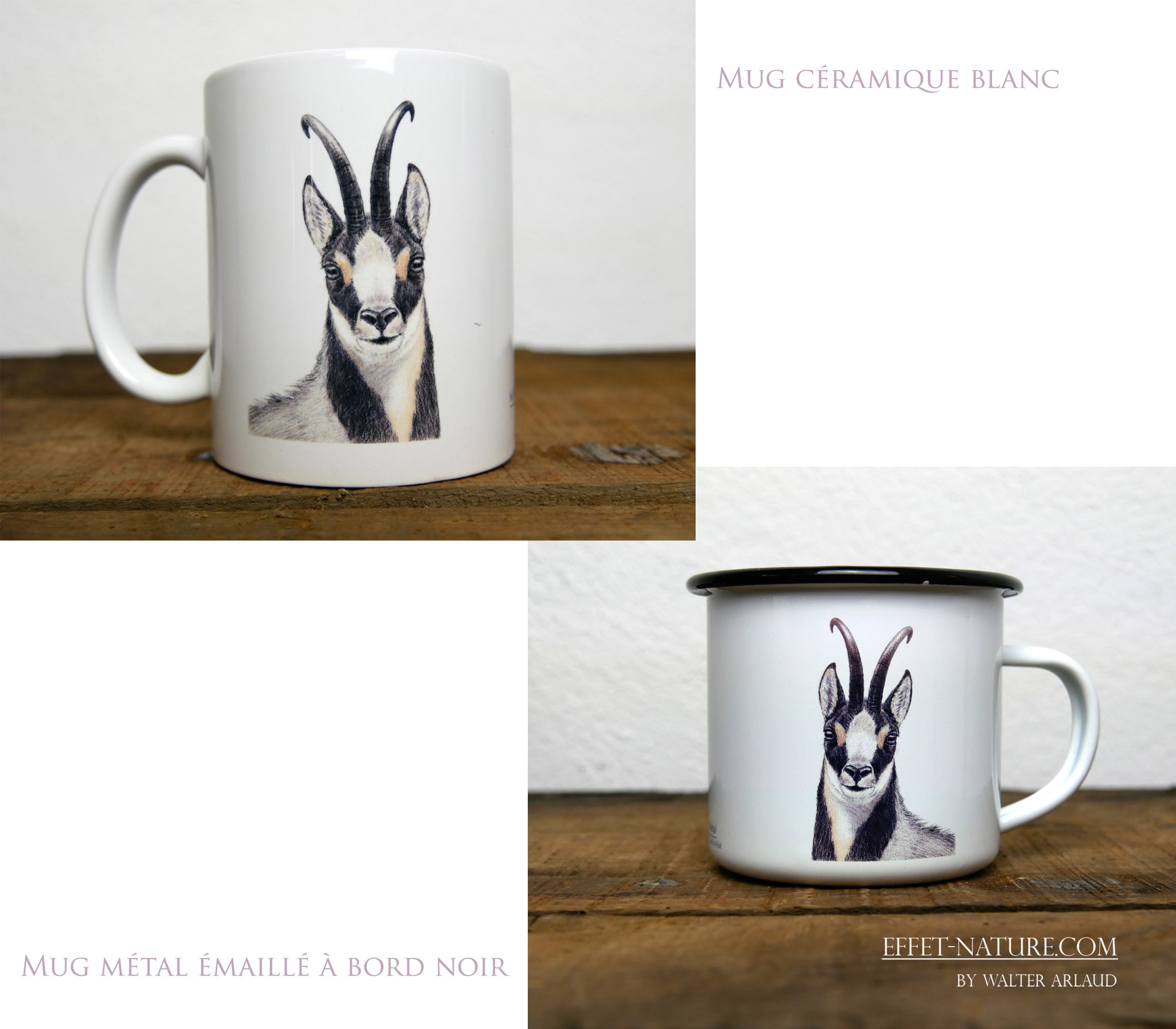 Mugs Céramique/Métal Portrait d' Isard Signé Par L'artiste Walter Arlaud