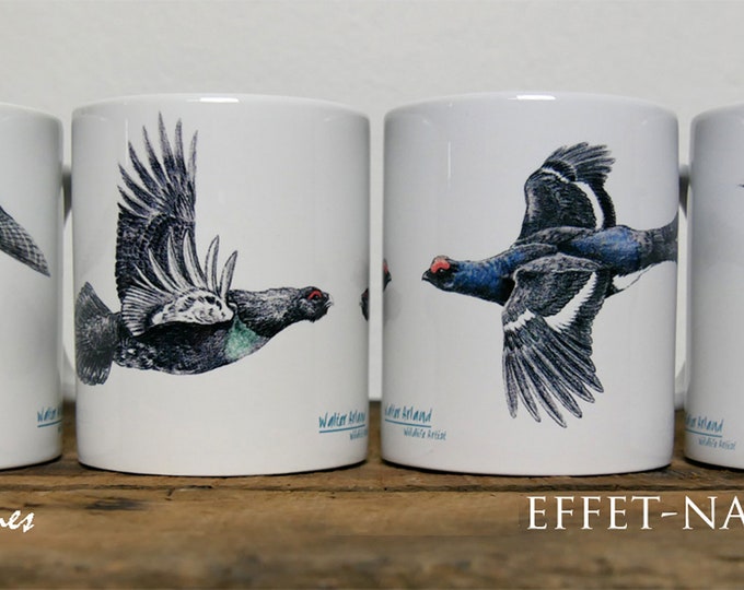 Feathers collection of 4 mugs "mountain birds" signed by the animal artist Walter Arlaud