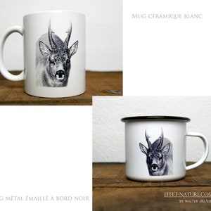 Deer ceramic or metal mugs/cups signed by the artist Walter Arlaud / Sending to a relay point (MONDIAL RELAIS)