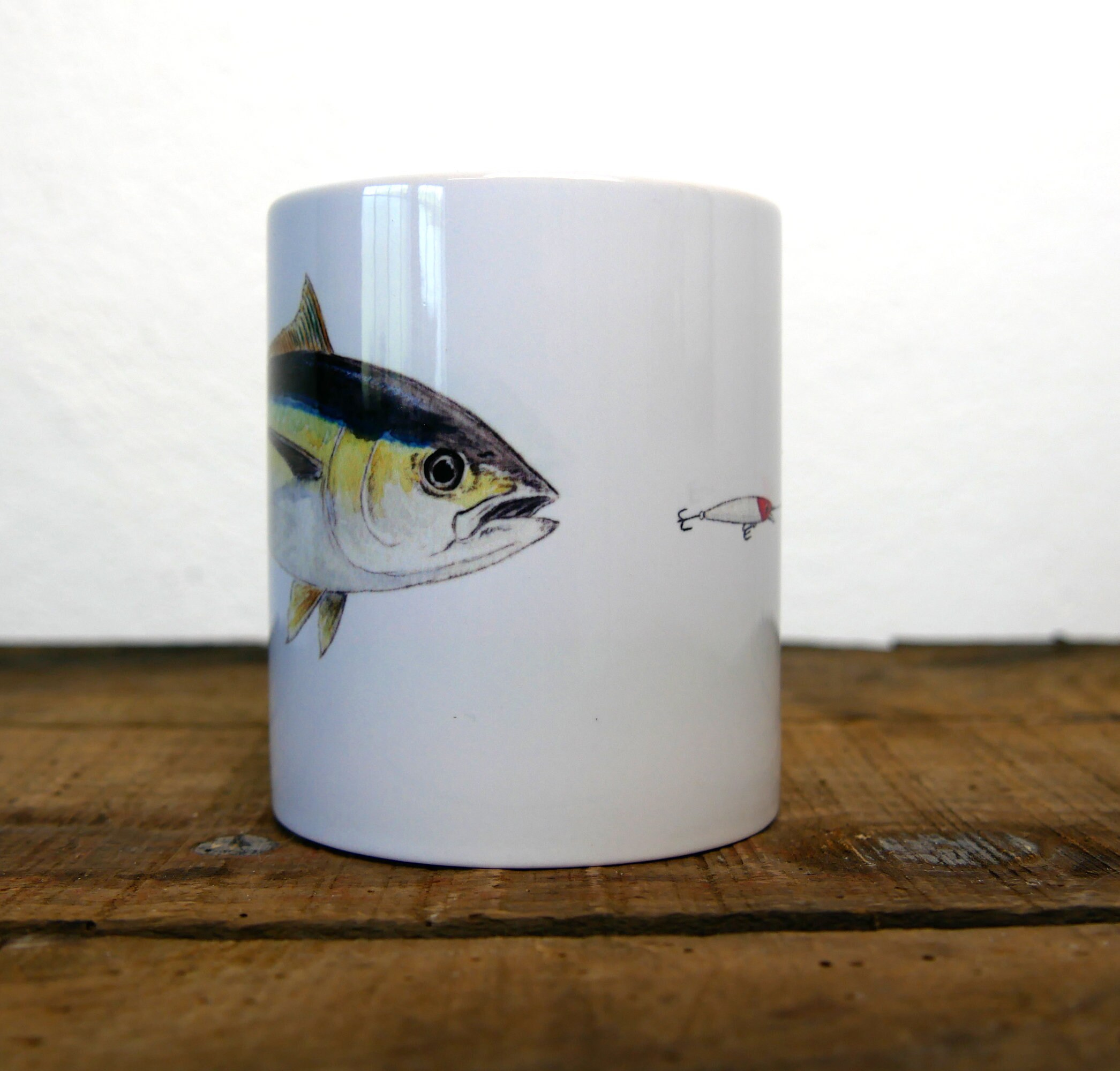 Mug Céramique Blanc Illustration Couleur Thon Jaune Signée Par L'artiste Walter Arlaud