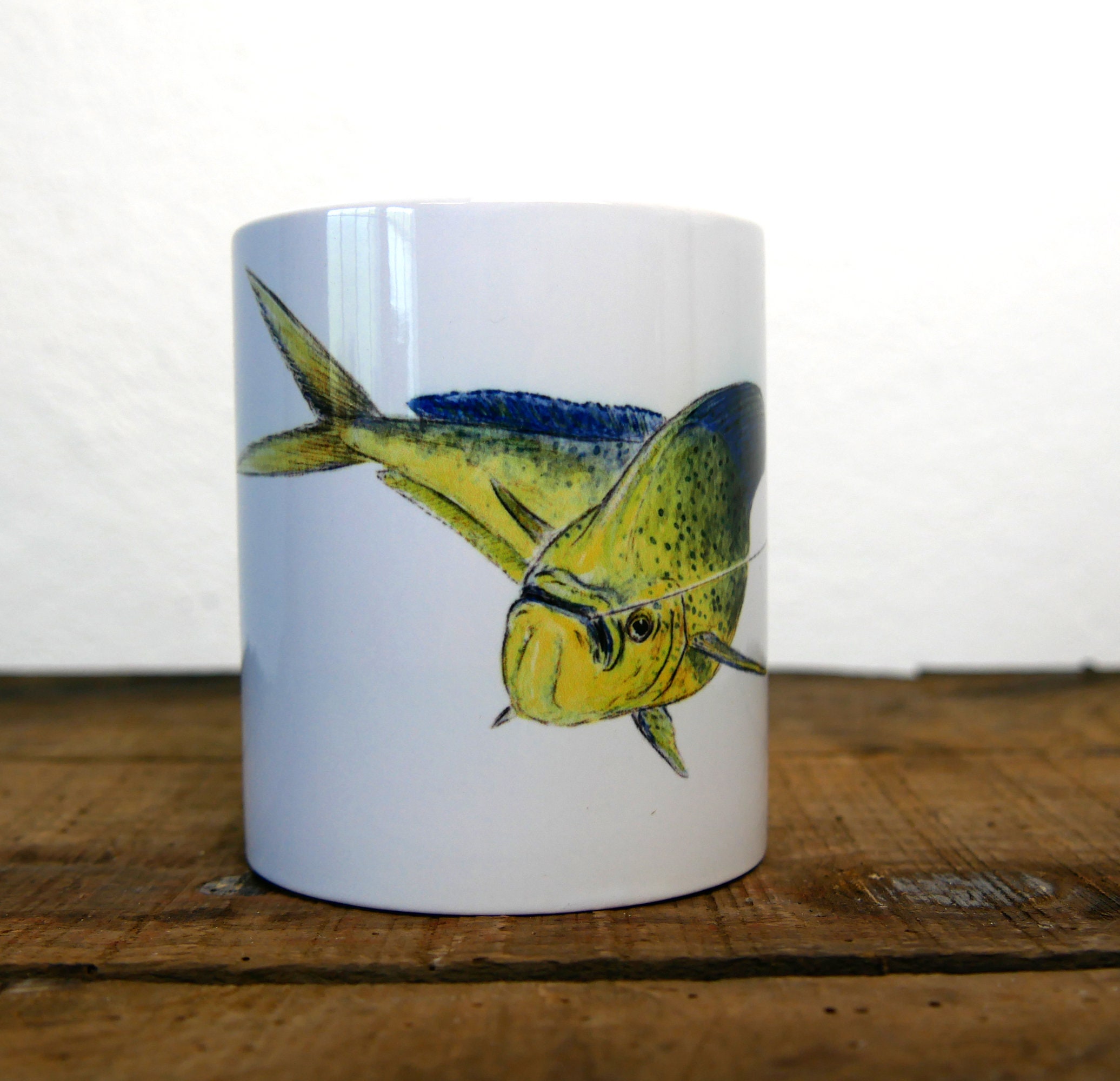 Mug Céramique Blanc Dorade Coryphène Illustration Couleur Signée Par L'artiste Walter Arlaud