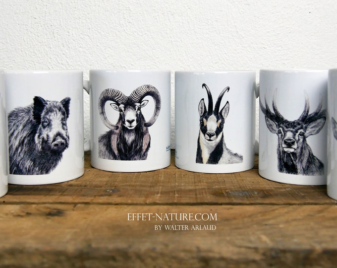 Large fauna Collection of 6 mugs signed by the animal artist Walter Arlaud
