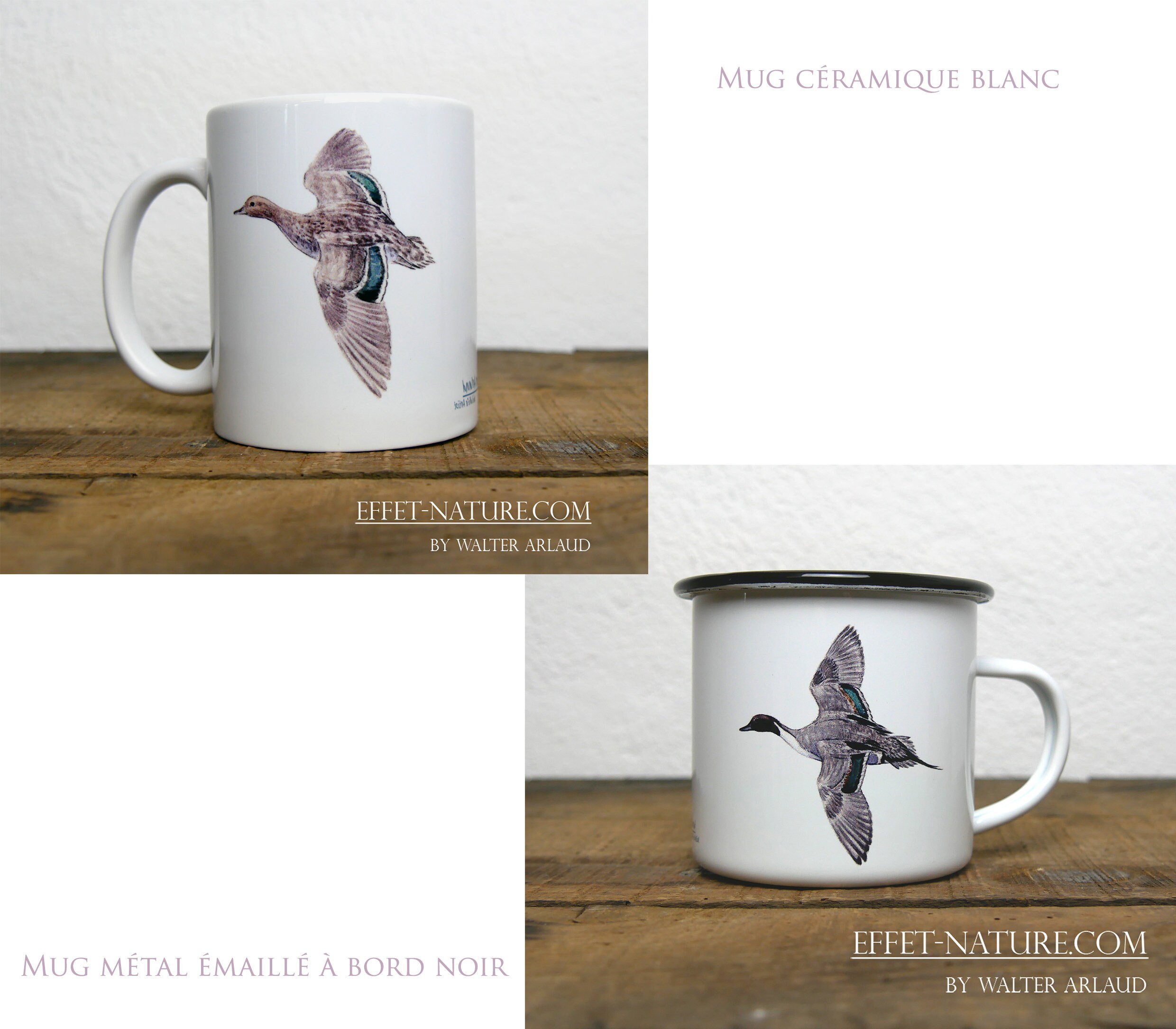 Mugs Céramique/Métal Illustration Couleur Canard Pilet Signée Par L'artiste Animalier Walter Arlaud