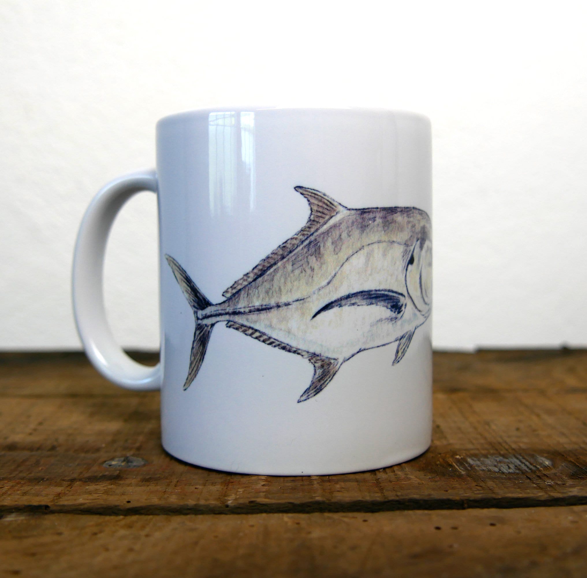 Mug Céramique Blanc Illustration Carangue Signé Par L'artiste Walter Arlaud Livraison Standard en Mo