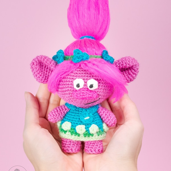 Motif amigurumi troll miniature coquelicot | Jouets en peluche au crochet | Petite poupée au crochet amigurumi | Jouets heureux | Jouet princesse coquelicot