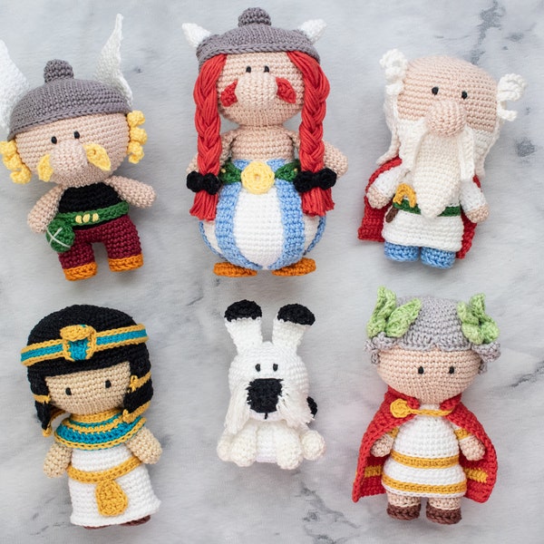 PACK: 6 Amigurumi patterns members of Gaulish Friends Collection |  Asterix, Obelix, Panoramix, Ideafix, Cleopatra and Julius Caeser PDF