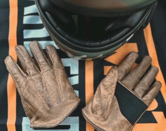 Gants en cuir de motard Mekaniku, gants en cuir vintage, gants cirés uniques, gants de motard élégants, gants en cuir faits à la main, Etsy fait à la main