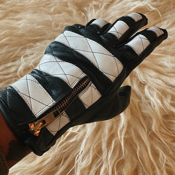 Jailbird  Leather Gloves Zebra, White Black Biker Gloves, Café Racer Gloves, Men's & Women Gloves, Etsy Gloves Shop