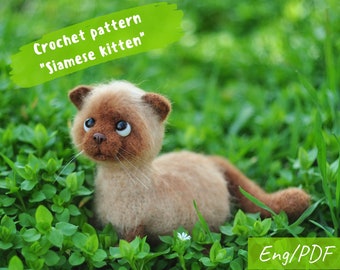 Amigurumi Crochet pattern tiny siamese kitten, Instant Digital Download PDF, Stuff little cat, simple clear tutorial