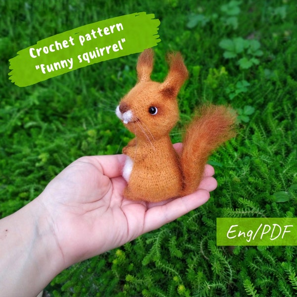 Amigurumi Crochet pattern tiny squirrel, Instant Digital Download PDF, Stuff rodent animals, simple clear tutorial