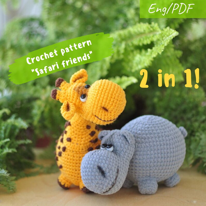 Amigurumi crochet pattern safari wild animals Instant Digital Etsy