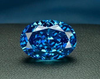 RadiantIce Cut High Carbon Diamond Loose Stone,Sea Blue Cubic Zirconia,Oval Shaped Faceted Pointed Bottom Gemstone