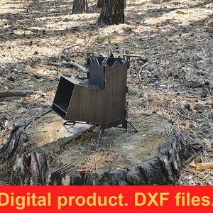 Rocket Stove mini V2 DXF files for plasma, laser.  Portable Fire Wood Stove, Camping Folding Backpack Campfire Stove Burner. DIY