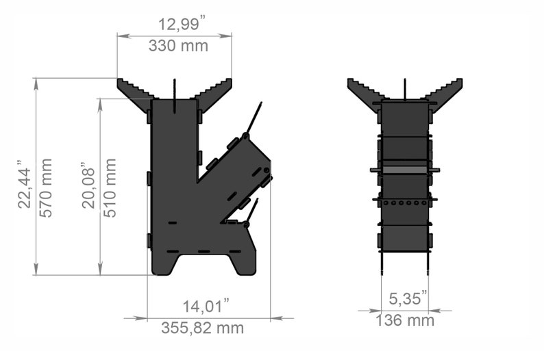 Rysunki piec rakietowy w formacie DXF i SVG. Kuchenka turystyczne polowa, Kompaktowy składany piec na drewno, przenośny piec kempingowy zdjęcie 9