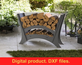 Firewood Rack V8 Rounded II, DXF files for plasma, laser cutting, cnc. Portable fire log rack, Collapsible firewood holder for indoors. DIY