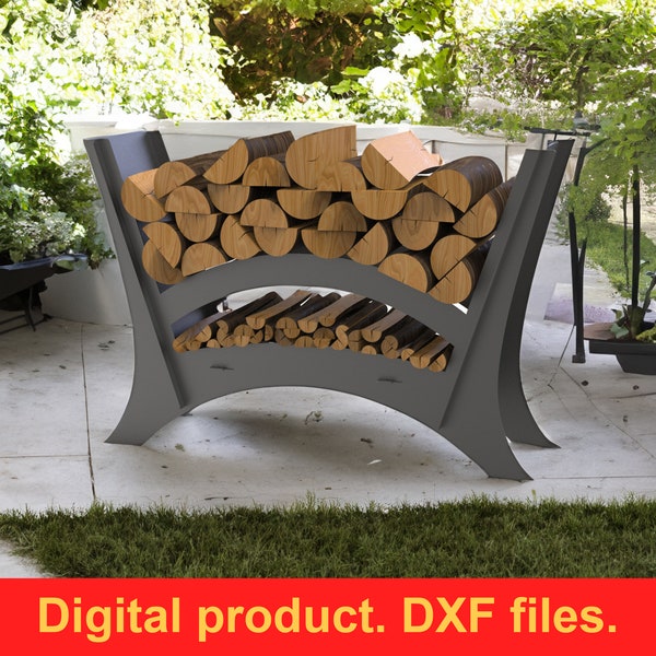 Firewood Rack V8 Rounded II, DXF files for plasma, laser cutting, cnc. Portable fire log rack, Collapsible firewood holder for indoors. DIY