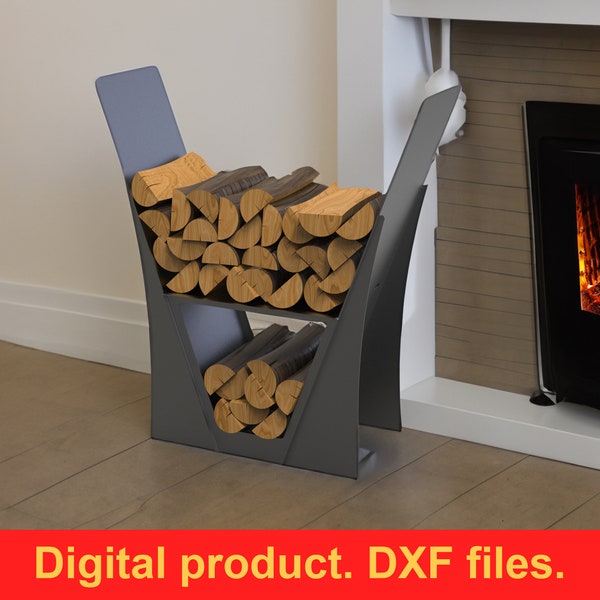 Firewood Rack V1, DXF files for plasma, laser cutting, CNC. Portable fire log rack, Collapsible firewood holder for indoors. DIY