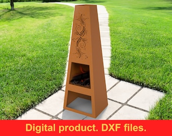 Fire Pit V3 h-59" Garden Fireplace DXF files for plasma, laser, waterjet or CNC. Fire Pit Pyramid Patio Heater. Charcoal Wood Fire Pit. DIY