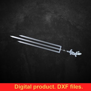 Skewers trident Lizard, DXF files for plasma, laser, CNC. Kebab skewers for Mangal, Grill, Barbecue, Fire pit, bbq. DIY