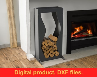 Firewood Rack V6 Wave h-43'', DXF files for plasma, laser cutting, CNC. Portable fire log rack, Collapsible firewood holder for indoors. DIY