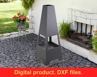 Fire Pit V5 h-59" Garden Fireplace DXF files for plasma, laser, waterjet or CNC. Fire Pit Pyramid Patio Heater. Charcoal Wood Fire Pit. DIY