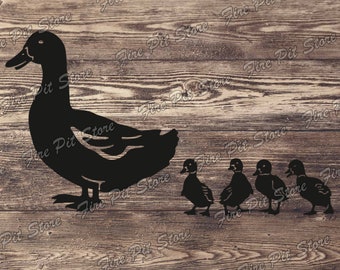 Duck and ducklings. Vector art file. Digital files dxf, svg, png, ai, eps, cdr for plasma, laser, waterjet, CNC, as well as for printing.