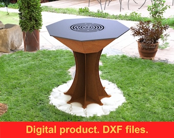 Fichiers DXF avec grille octogonale pour foyer pour plasma, laser, CNC. Gril à bois, barbecue. Feu de camp extérieur. Feu de camp pour le camping, bricolage