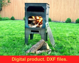 Pizza oven DXF files for plasma, laser or CNC. Portable Fire Wood Stove. Outdoor wood burning oven for home. Outdoor pizza. Campfire. DIY.