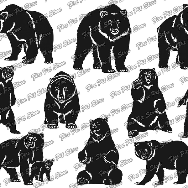 Bundle Bears. Vector art file. Digital files dxf, svg, png, ai, eps, cdr for plasma, laser, waterjet, CNC, as well as for printing.