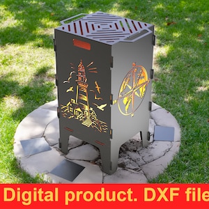 Lighthouse and Compass Fire Pit grill DXF files for plasma, laser, CNC, Fire Pit. Barbecue, Firepit bbq. Collapsible Fire Pit. Beacon. DIY