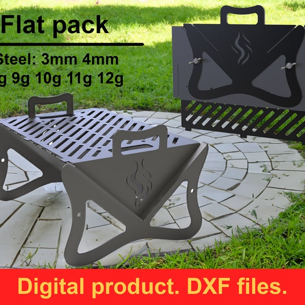 Flat pack V2 grill, DXF files for plasma, laser cut, CNC, Fire Pit. Brazier, Barbecue, Firepit bbq. Collapsible fire pit for camping, DIY