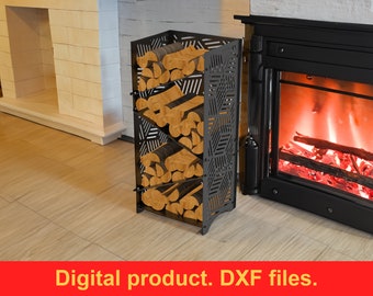 Firewood Rack V3, DXF files for plasma, laser cutting, CNC. Portable fire log rack, Collapsible firewood holder for indoors. DIY