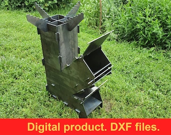 Rocket Stove DXF, SVG files for plasma, laser.  Portable Fire Wood Stove, Camping Folding Backpack Campfire Stove Burner, Flat stove. DIY